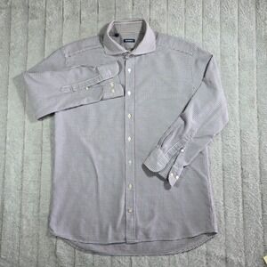 Suitsupply Mens 16 41 Dress Shirt Navy Burgundy Micro Check Long Sleeve Cotton